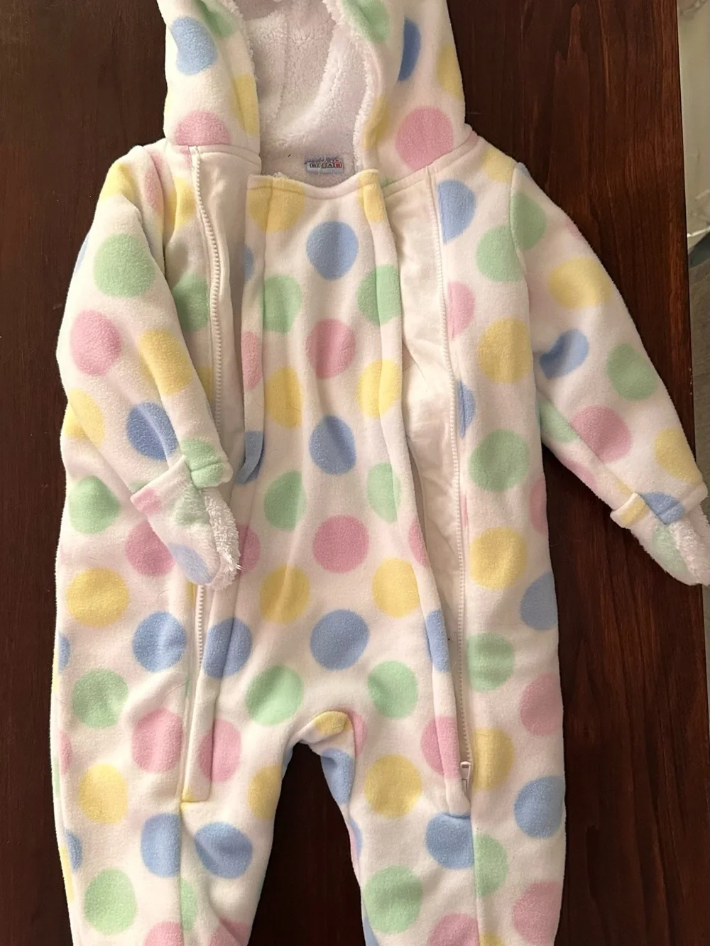 6MO Hooded Fleece Polka Dot One Piece